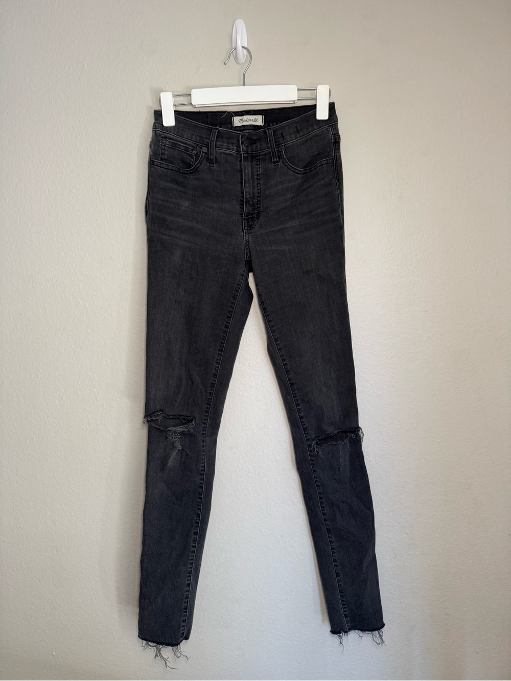 Madewell Black Distressed Skinny Jeans Size 27 Tall